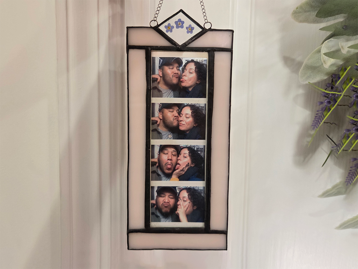 Stained Glass Pressed Flowers Photobooth Frame - 2x6 Inch, Assorted Colors - Image 2